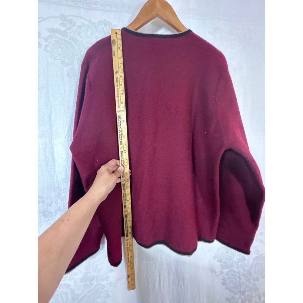 Vintage Cardigan Sweater Burgundy 1X Wool Tan Embroidered Zip Felt Koret - Picture 10 of 10